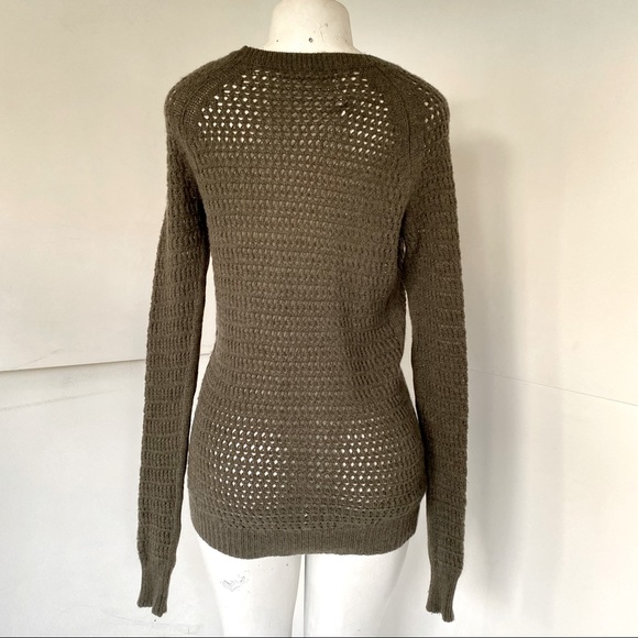 360 Cashmere Army Olive Open Weave Long Sweater Size S - Picture 4 of 5